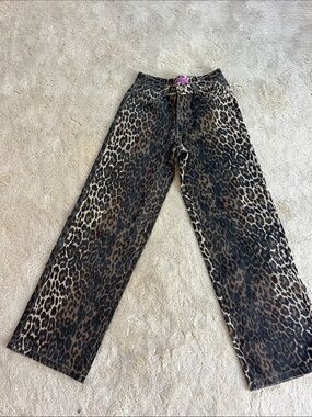 Edikted Leopard Print Wide-Leg Jeans - Black & Brown